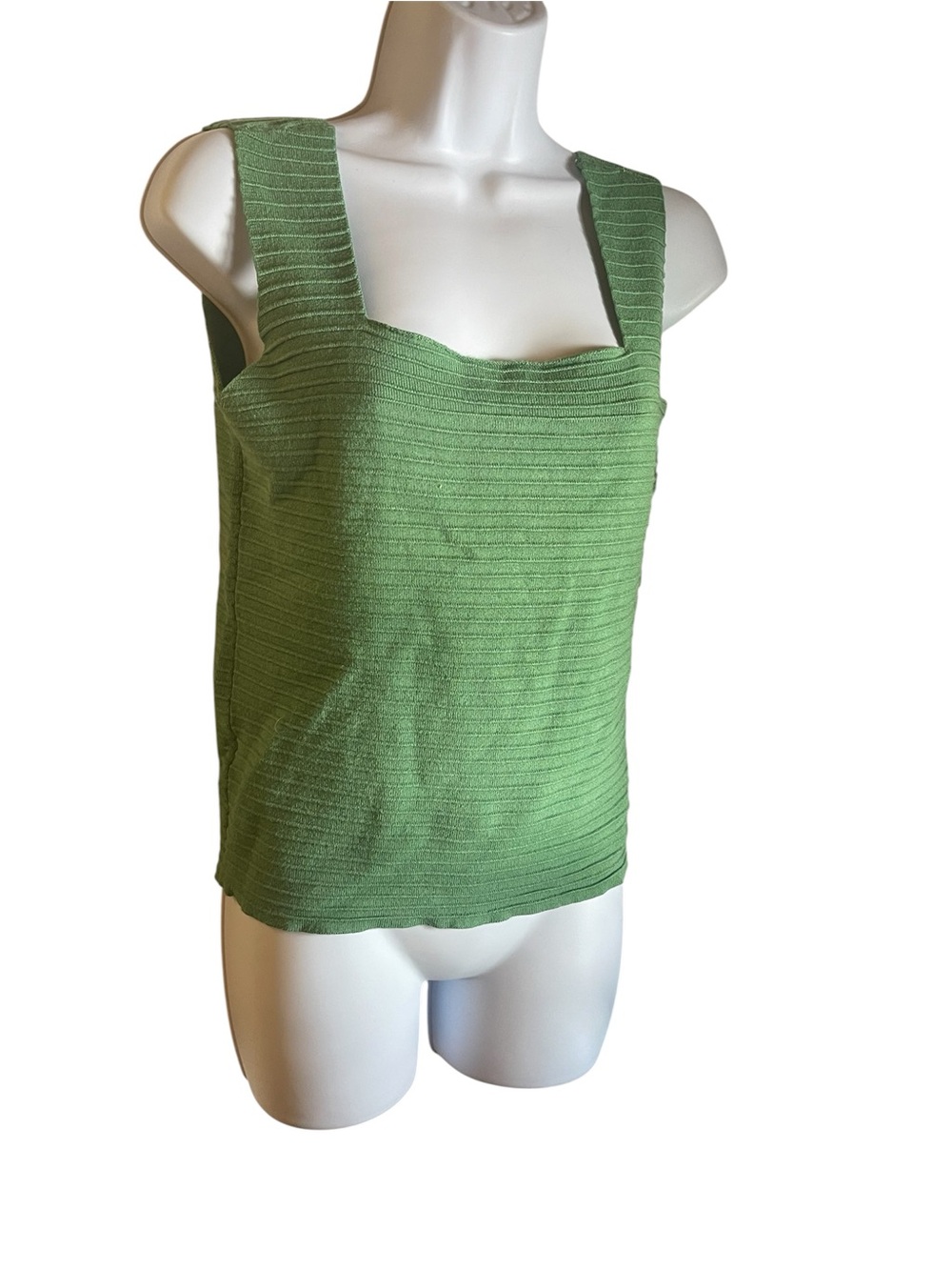 Source Unknown Green Ribbed Square-Neck Tank